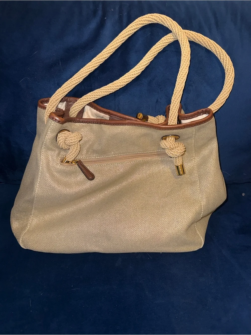 Michael Kors Tan Rope-Handled Tote with Brown Trim